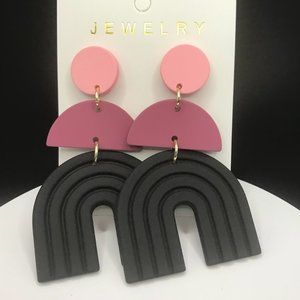 NWT U Shape Polymer Clay Dangle  Retro Elegant Earrings